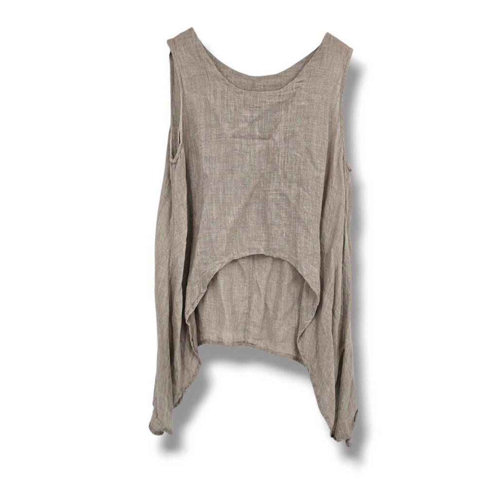 Match Point USA Womens Linen Tank Top MT643‎ Taupe Handkerchief Hem Medium